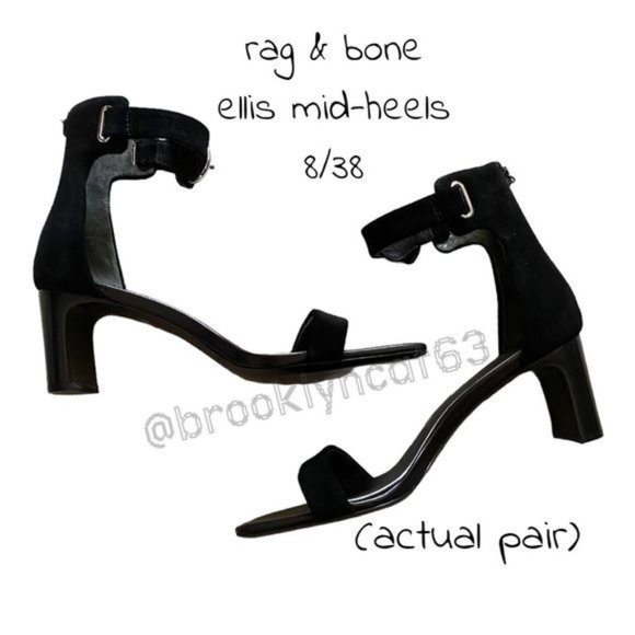 Rag & Bone Ellis Sandals Heels Leather Suede Black 8 - Picture 2 of 16